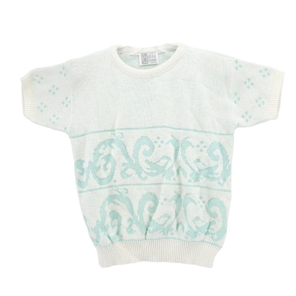 BILLIE JO Vintage Short Sleeve Sweater Knit Top Patterned Size Est. MEDIUM?